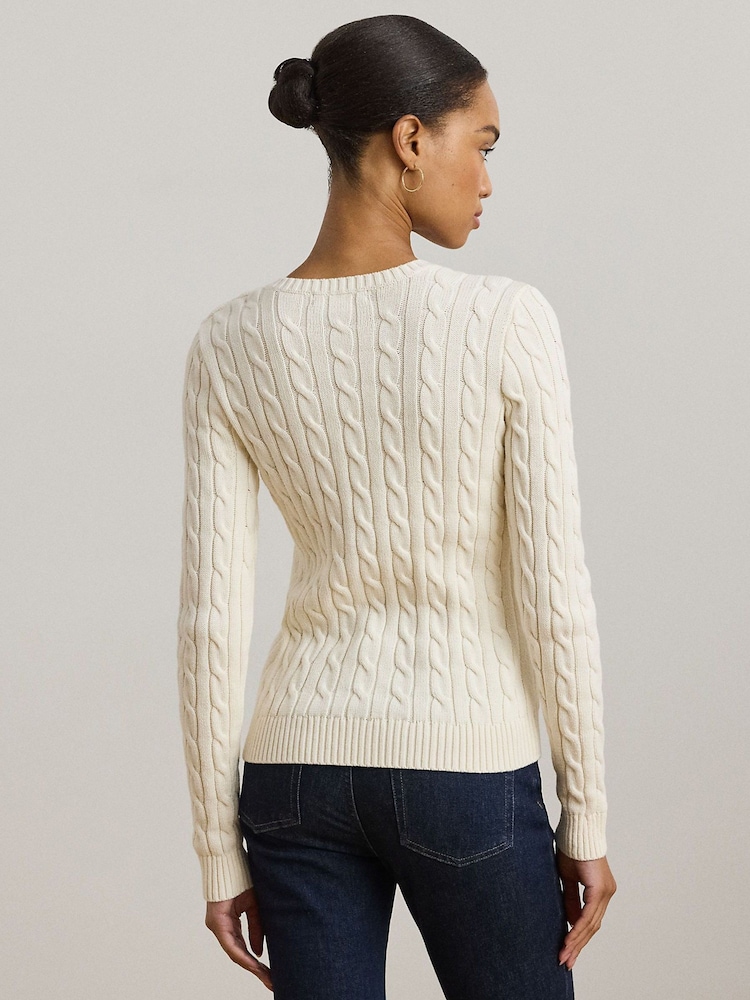 Lauren Ralph Lauren Button Trim Cable Knit 100% Cotton Jumper - Image 2 of 5