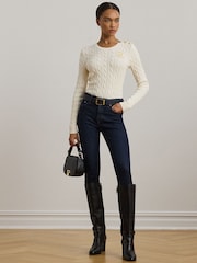 Lauren Ralph Lauren Button Trim Cable Knit 100% Cotton Jumper - Image 3 of 5