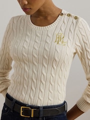 Lauren Ralph Lauren Button Trim Cable Knit 100% Cotton Jumper - Image 4 of 5