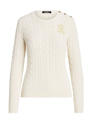 Lauren Ralph Lauren Button Trim Cable Knit 100% Cotton Jumper - Image 5 of 5