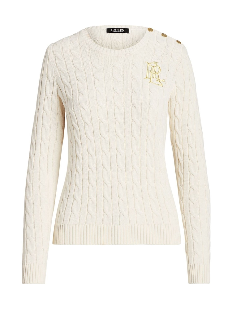 Lauren Ralph Lauren Button Trim Cable Knit 100% Cotton Jumper - Image 5 of 5