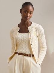 Lauren Ralph Lauren Ralhan Cable Knit Crest Logo Cardigan - Image 1 of 8