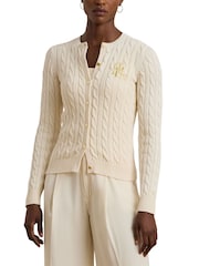 Lauren Ralph Lauren Ralhan Cable Knit Crest Logo Cardigan - Image 6 of 8