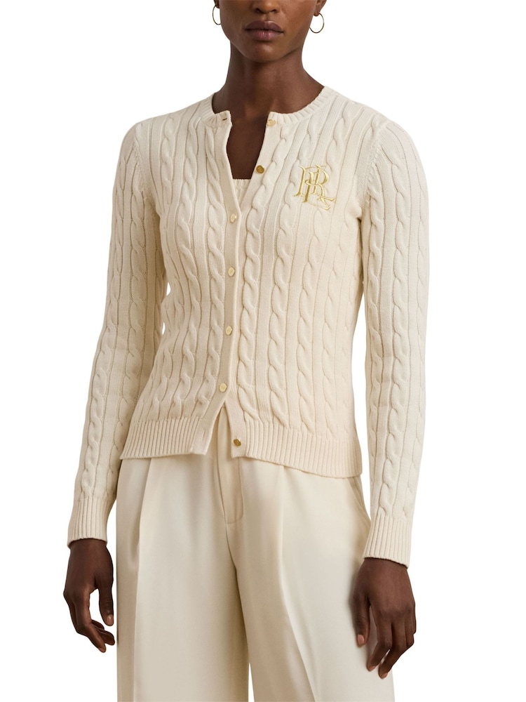 Lauren Ralph Lauren Ralhan Cable Knit Crest Logo Cardigan - Image 6 of 8