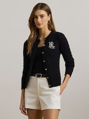 Черный - Кардиган с узором "косичка" и логотипом Lauren Ralph Lauren Ralhan - Image 1 of 6