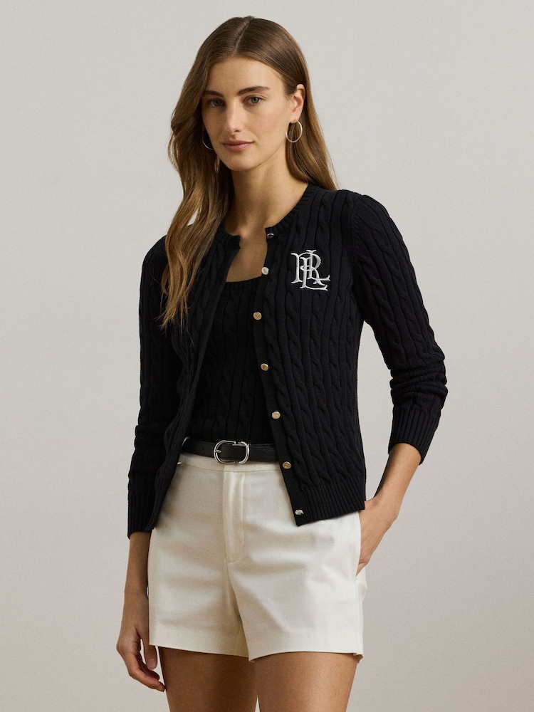 Черный - Кардиган с узором "косичка" и логотипом Lauren Ralph Lauren Ralhan - Image 1 of 6