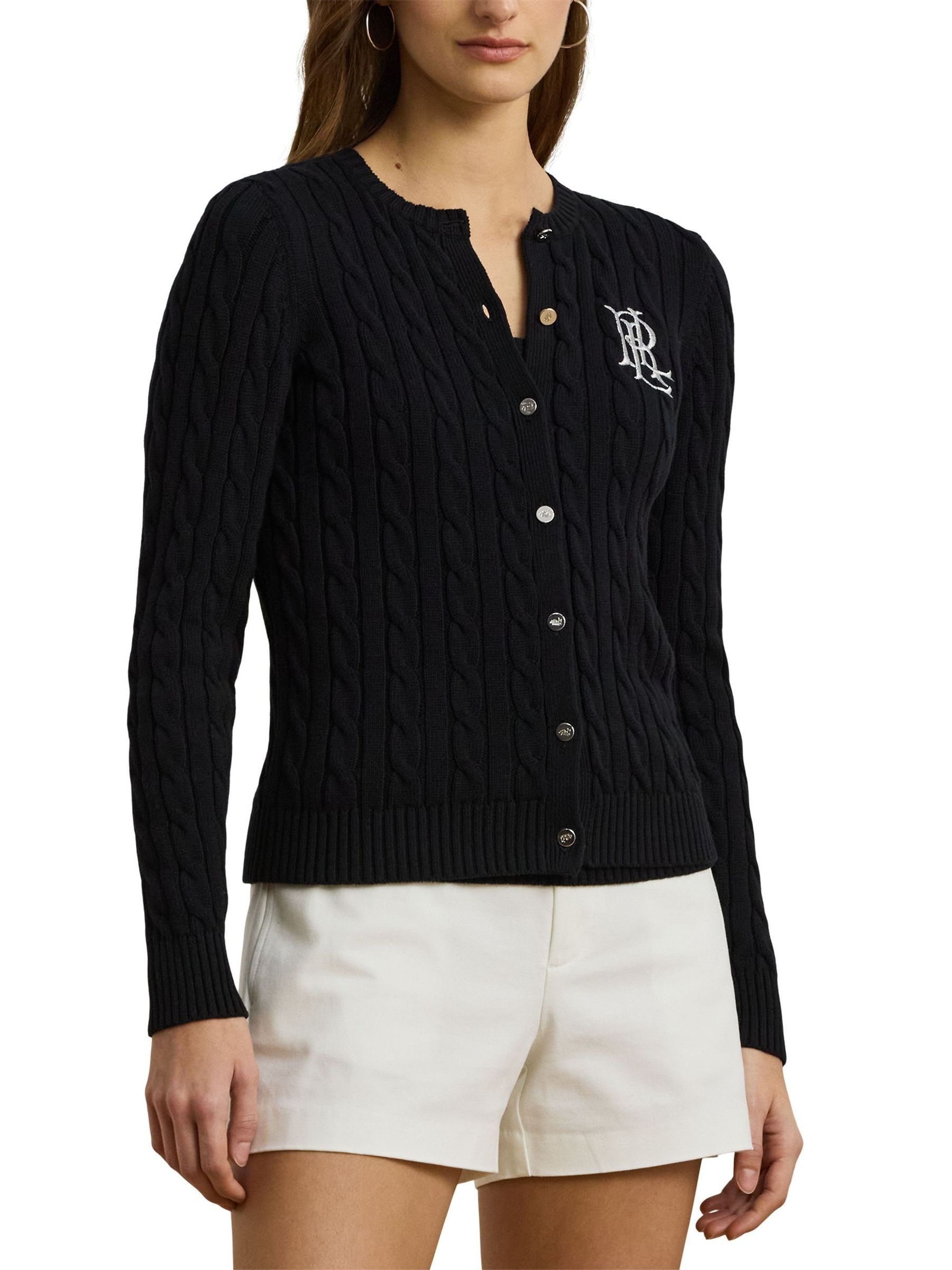 Buy Lauren Ralph Lauren Black Ralhan Cable Knit Cotton Cardigan