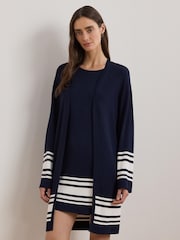 Lauren Ralph Lauren Curve Jabret Nautical Long Knit Cardigan - Image 1 of 10