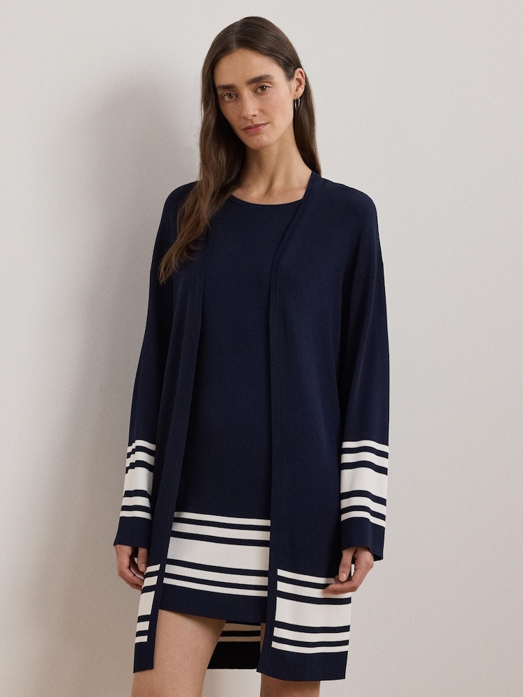 Lauren Ralph Lauren Curve Jabret Nautical Long Knit Cardigan - Image 1 of 10