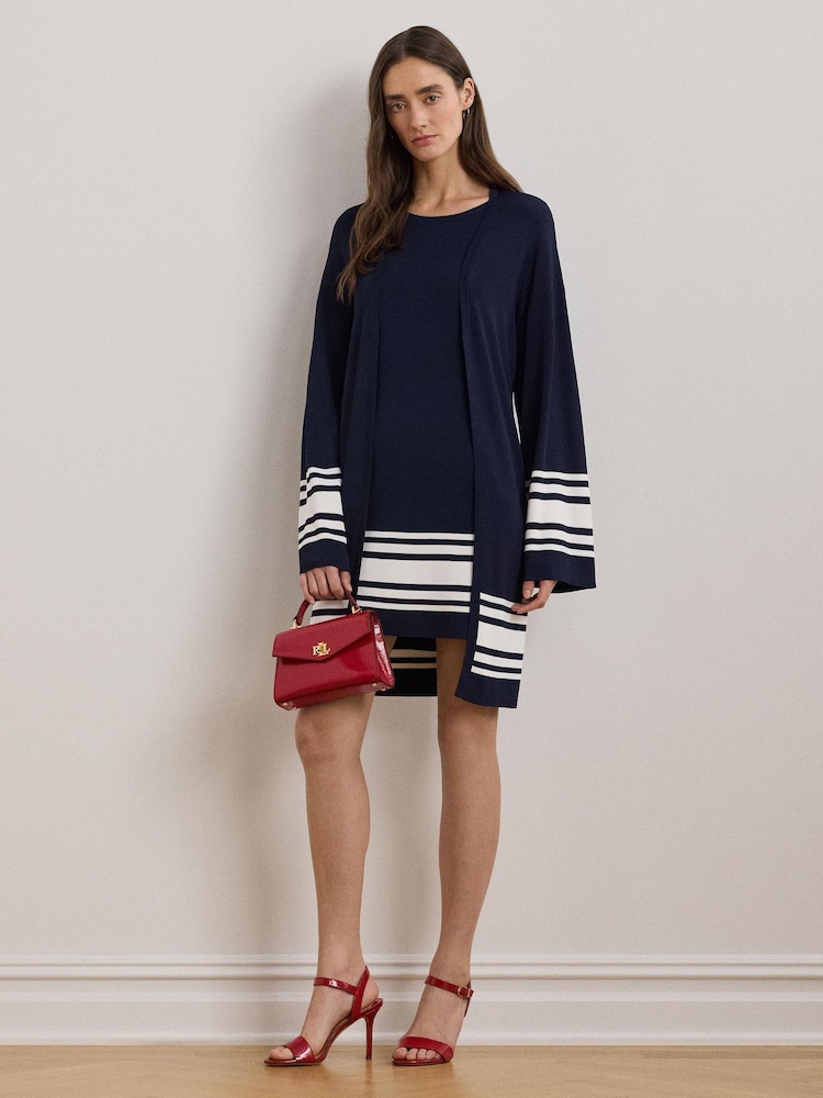 Lauren Ralph Lauren Curve Jabret Nautical Long Knit Cardigan - Image 2 of 10