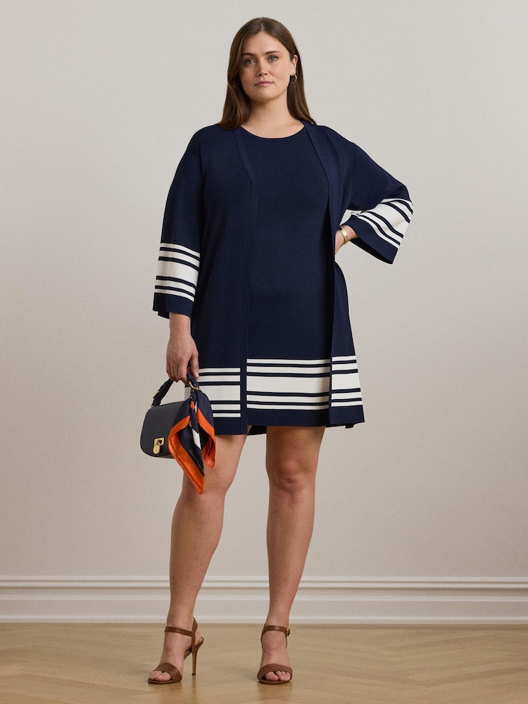 Lauren Ralph Lauren Curve Jabret Nautical Long Knit Cardigan - Image 2 of 5