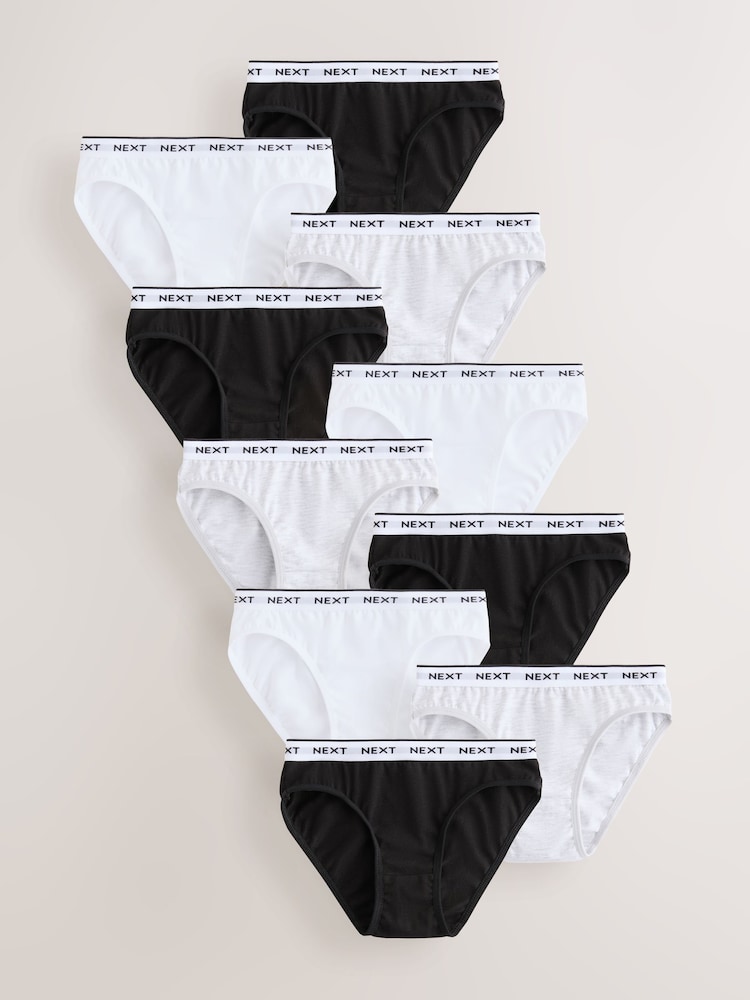Black/White Print Bikini Briefs 10 Pack (5-16yrs) - Image 1 of 11