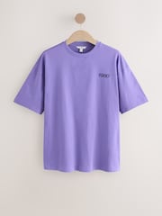 Purple Oversized Relaxed Fit Sporty Graphic Print Short Sleeve Crew Neck T-Shirt - Image 6 of 9