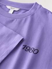 Purple Oversized Relaxed Fit Sporty Graphic Print Short Sleeve Crew Neck T-Shirt - Image 8 of 9