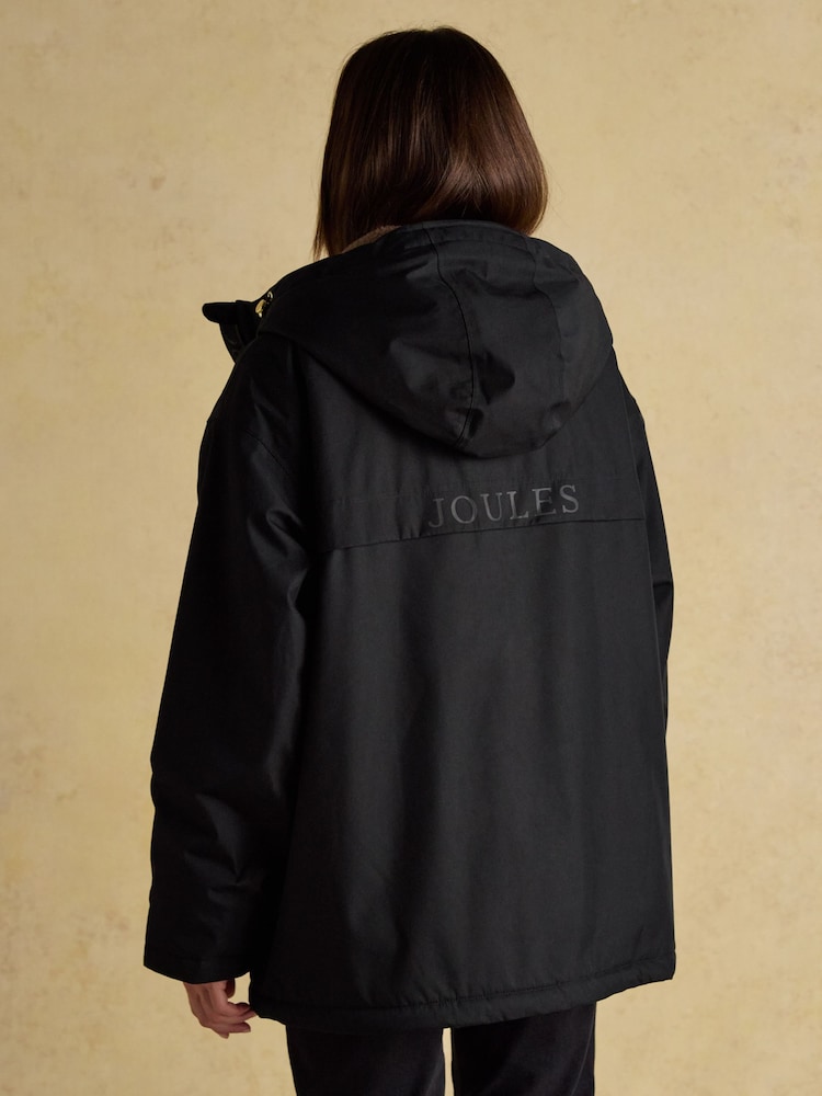 Joules Coverwell Black Waterproof Fleece Lined Coat - Image 2 of 11 Joules Coverwell Black Waterproof Fleece Lined Coat - Image 2 of 11