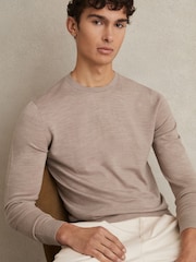 Reiss Wheat Melange Wessex Merino Wool Crew Neck Jumper - Image 1 of 5