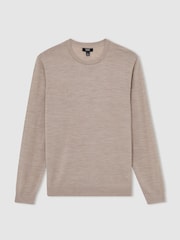 Reiss Wheat Melange Wessex Merino Wool Crew Neck Jumper - Image 2 of 5