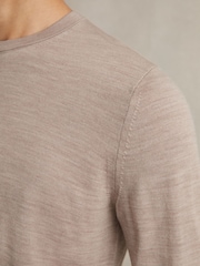 Reiss Wheat Melange Wessex Merino Wool Crew Neck Jumper - Image 3 of 5