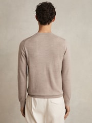 Reiss Wheat Melange Wessex Merino Wool Crew Neck Jumper - Image 4 of 5