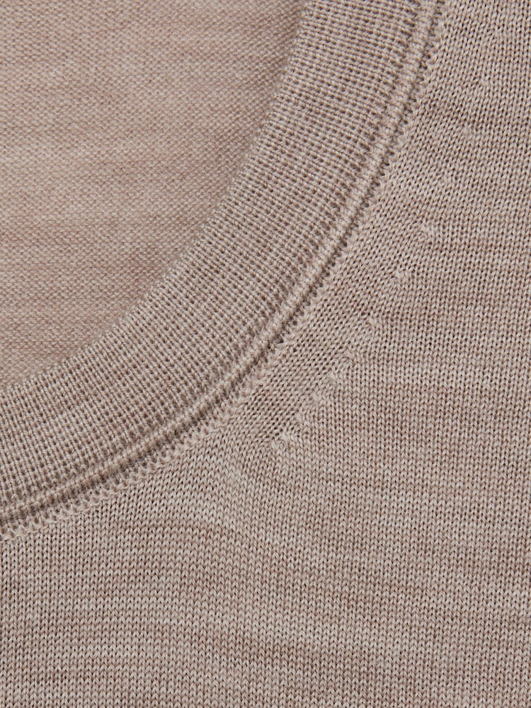 Reiss Wheat Melange Wessex Merino Wool Crew Neck Jumper - Image 5 of 5
