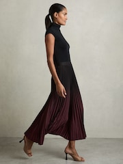Reiss Black/Pink Marlie Petite Ombré Pleated Midi Skirt - Image 1 of 6
