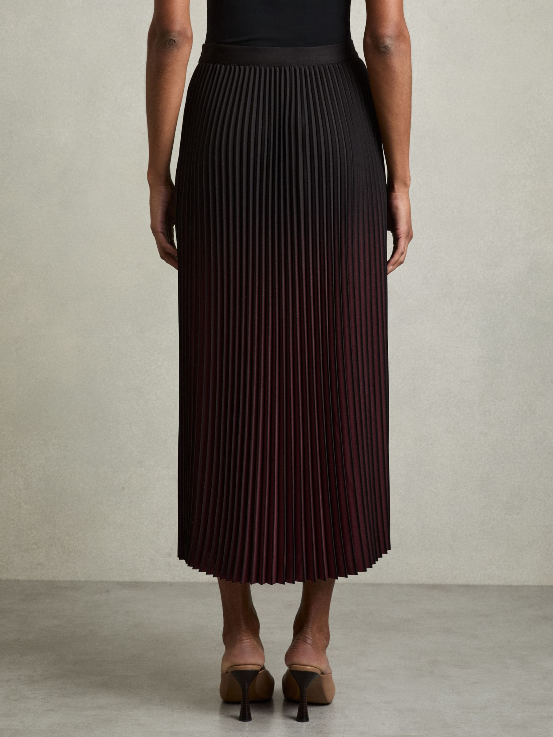 Buy Reiss Burgundy/Black Marlie Ombré Pleated Midi Skirt