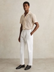 Reiss White Cantwell Cotton-Blend Tapered Trousers - Image 1 of 7