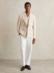 Reiss White Cantwell Cotton-Blend Tapered Trousers - Image 6 of 7