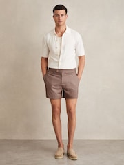 Reiss Tobacco Brown Caprio Geometric Print Swim Shorts - Image 1 of 6