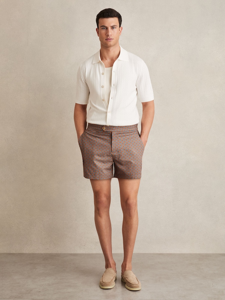 Reiss Tobacco Brown Caprio Geometric Print Swim Shorts - Image 1 of 6