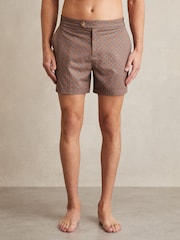 Reiss Tobacco Brown Caprio Geometric Print Swim Shorts - Image 3 of 6
