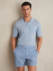 Reiss French Blue Caprio Geometric Print Swim Shorts - Image 1 of 5