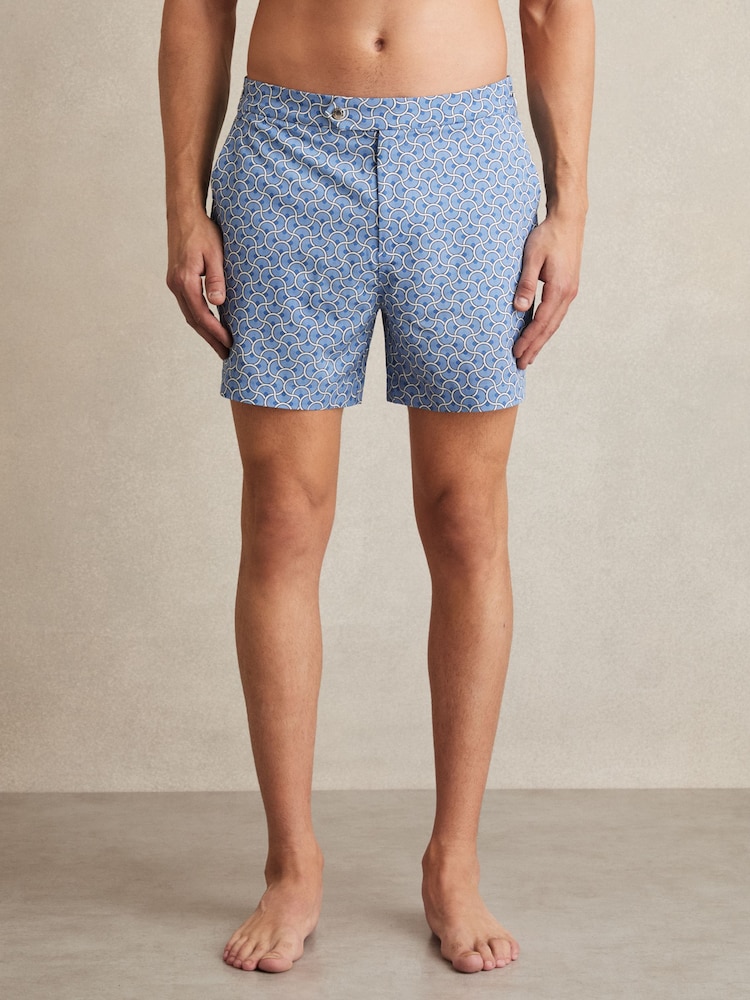 Reiss French Blue Caprio Geometric Print Swim Shorts - Image 1 of 5