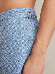 Reiss French Blue Caprio Geometric Print Swim Shorts - Image 3 of 5