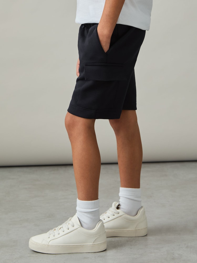 Marine - Reiss Oliver Interlock-Jersey Cargo Shorts - Image 3 of 4