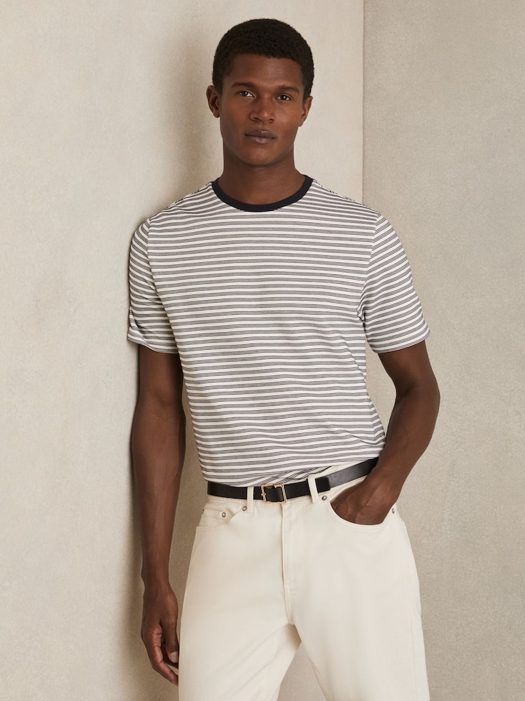 Reiss White/Navy June Heavyweight Striped T-Shirt - Image 1 of 6