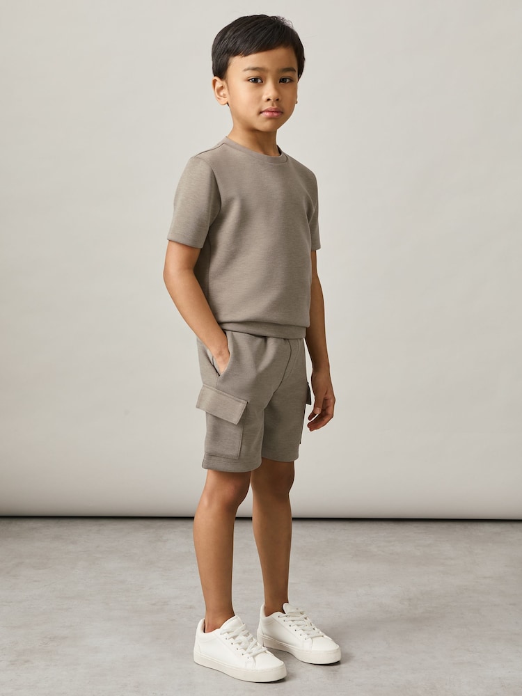 Reiss Taupe Brown Bradley 3-9 yrs Interlock-Jersey Crew-Neck T-Shirt - Image 1 of 4