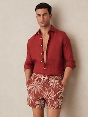 Reiss Brick Red/White Ganetti Palm Print Swim Shorts - Image 1 of 5