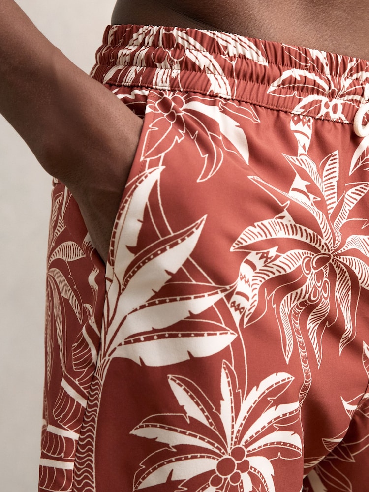 Reiss Brick Red/White Ganetti Palm Print Swim Shorts - Image 3 of 6