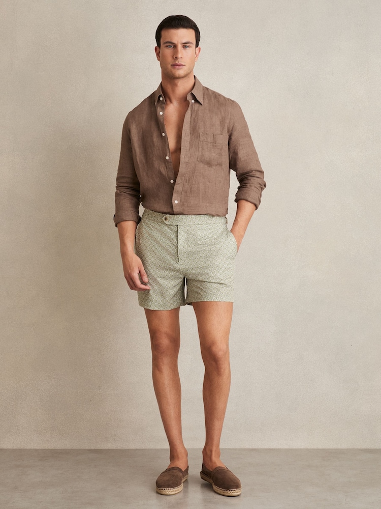 Reiss Pistachio Green Caprio Geometric Print Swim Shorts - Image 1 of 6