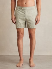Reiss Pistachio Green Caprio Geometric Print Swim Shorts - Image 3 of 6