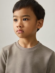 Reiss Taupe Brown Bradley 9-13 yrs Interlock-Jersey Crew-Neck T-Shirt - Image 1 of 4