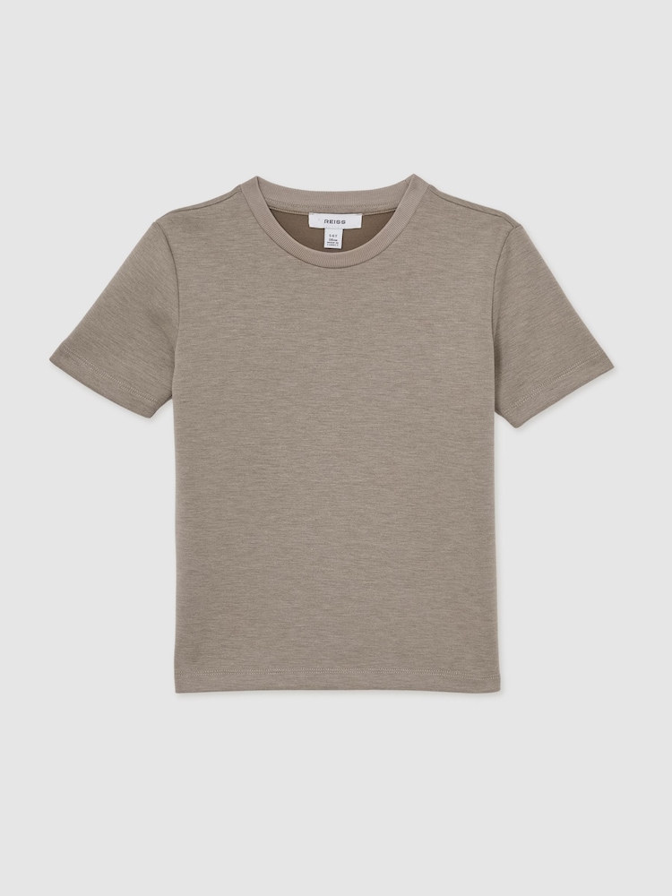 Reiss Taupe Brown Bradley 9-13 yrs Interlock-Jersey Crew-Neck T-Shirt - Image 2 of 4
