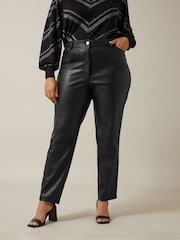 Evans PU Straight Leg Black Trousers - Image 1 of 5