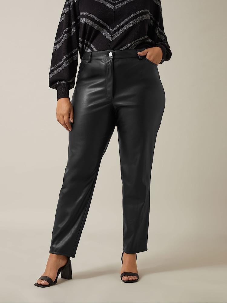 Evans PU Straight Leg Black Trousers - Image 1 of 5