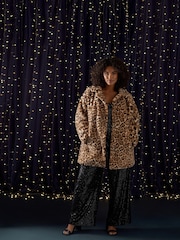 Evans Faux Fur Brown Coat - Image 1 of 5