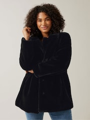 Evans Faux Fur Black Coat - Image 1 of 5