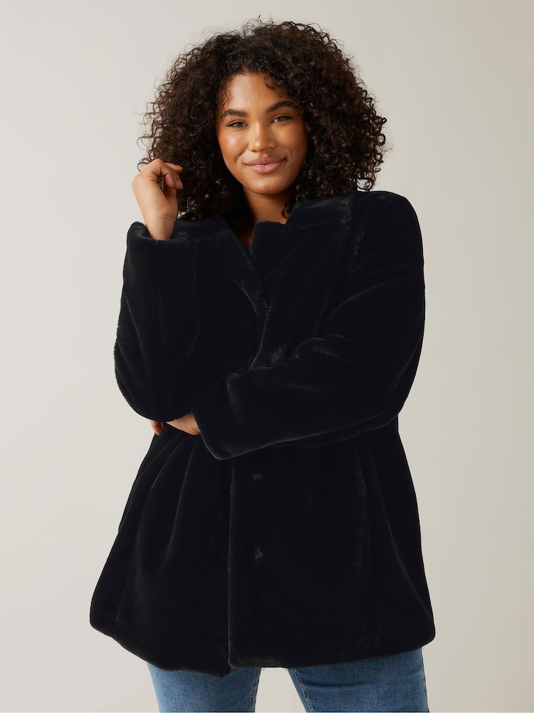 Evans Faux Fur Black Coat - Image 1 of 5