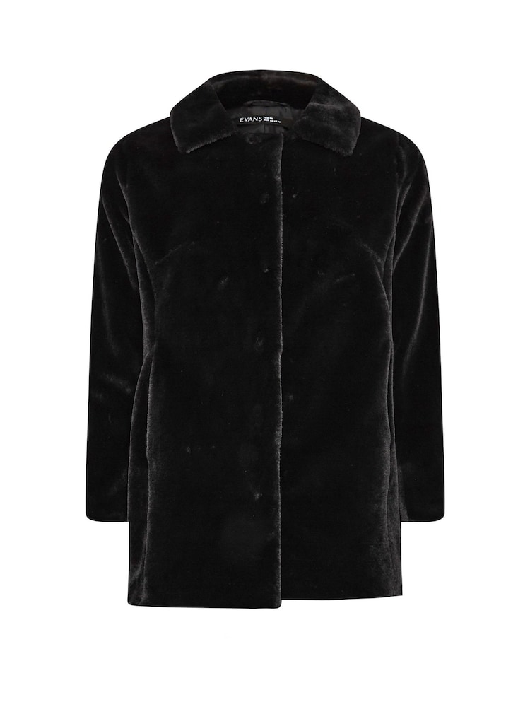 Evans Faux Fur Black Coat - Image 5 of 5