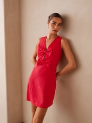 Bright Red Sleeveless Bow Front Mini Dress - Image 1 of 9